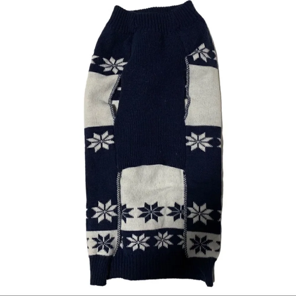 Navy and White Reindeer Dog Sweater Sz M/L